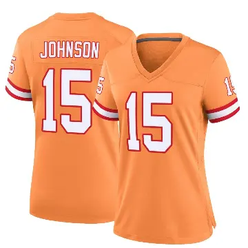 ＃15 Women's Tez Johnson Orange Game Tampa Bay Buccaneers Throwback Jersey