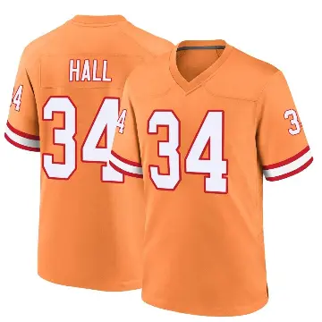 ＃34 Men's Bryce Hall Orange Game Tampa Bay Buccaneers Throwback Jersey
