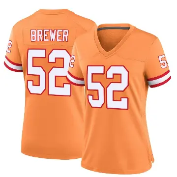 ＃52 Women's C.J. Brewer Orange Game Tampa Bay Buccaneers Throwback Jersey