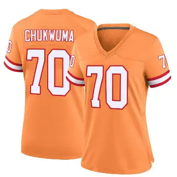 ＃70 Women's Benjamin Chukwuma Orange Game Tampa Bay Buccaneers Throwback Jersey
