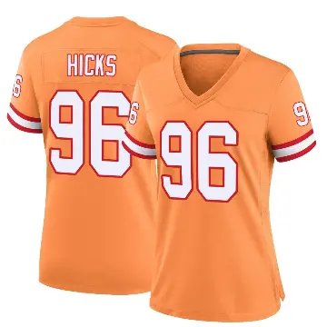 ＃96 Women's Akiem Hicks Orange Game Tampa Bay Buccaneers Throwback Jersey