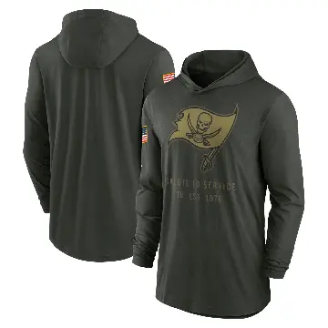 Men's Green Tampa Bay Buccaneers Forest 2025 Salute to Service Sideline Lightweight Long Sleeve Hooded Pullover T-Shirt